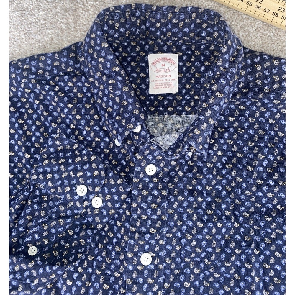 Brooks Brothers Madison American Supima Cotton Shirt Men M Blue Floral Rain Drop